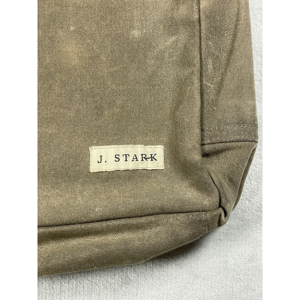 J. Stark Waxed Canvas Briefcase Messenger Bag Olive Brown Leather Strap USA